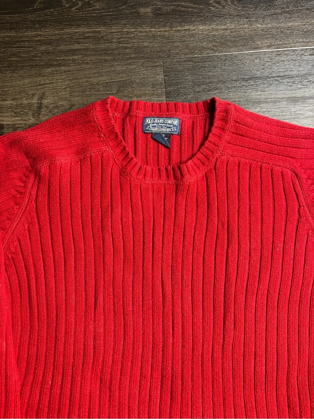 VTG Polo Jeans Co Standard Issue Men's L Red Ribbed Sweater Ralph Lauder MFG